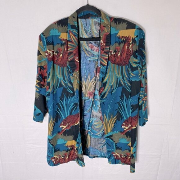 Vintage Handmade Jungle Cat Print Open Front Light Jacket Blazer XL - Picture 15 of 15